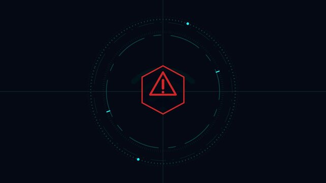 Futuristic Digital Interface Displaying a Critical System Warning Icon and Scanning Elements on a Dark Background