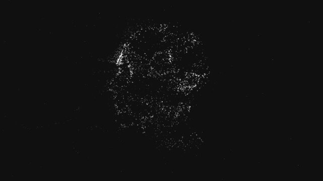 4K abstract human head profile silhouette formed particles on black background for artificial intelligence technology digital brain and machine learning concept