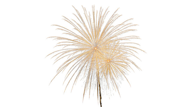 Bright golden sparkling fireworks explosion festive holiday celebration token on transparent background