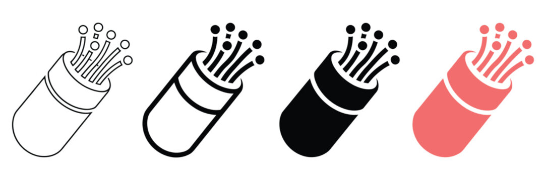 Fiber optic cable icons showcasing minimalist data transmission and connectivity graphics for high speed internet, communication systems, and networking services. Vector illustration.