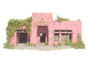 Fototapeta premium Vintage Fire Station With Crumbling Facade And Empty Doors