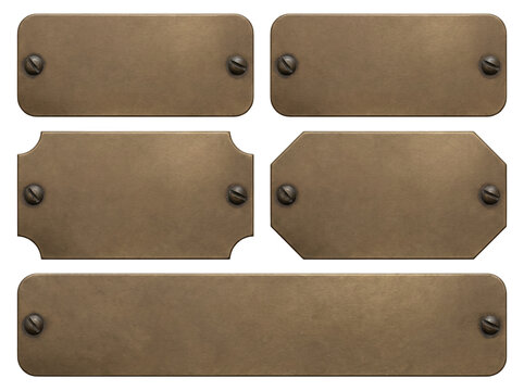 Five Antique Style Bronze Metal Nameplates with Decorative Screws
