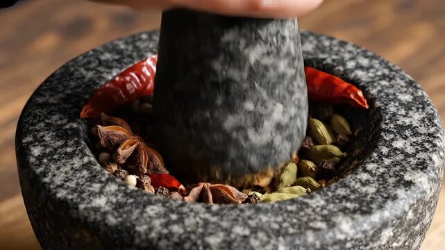 Grinding Spices in a Mortar and Pestle for Cooking 2.