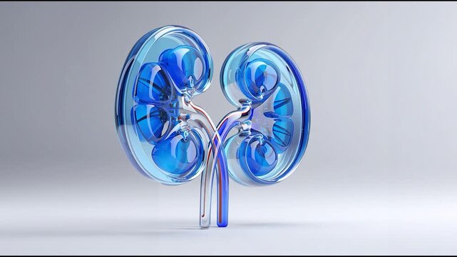 Transparent blue anatomical kidneys illustration on minimal background, medical and healthcare concept highlighting human urinary system with modern aesthetic