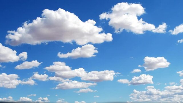 Beautiful white clouds moving in bright blue sky background animation for nature videos, weather projects, relaxing scenes, cinematic visuals, and motion graphics editing.