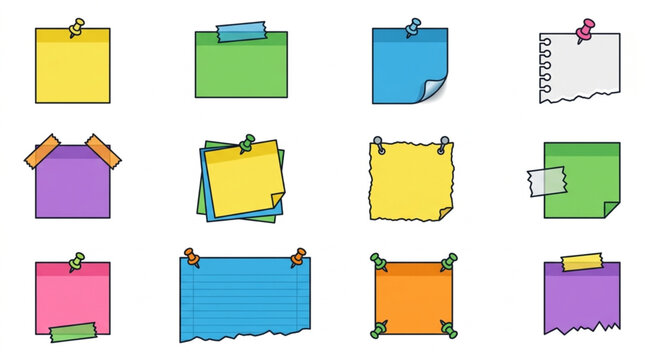 Collection of Colorful Sticky Notes Pinned and Taped.