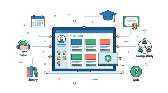 E-learning platform, online education dashboard, digital learning interface, course management system