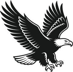 Fototapeta premium A powerful bald eagle in flight, depicted as a bold black and white vector illustration