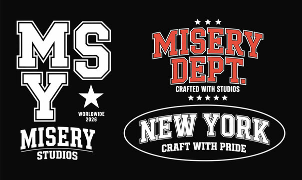 Varsity typography logo vector set with vintage college athletic department emblems for t shirt