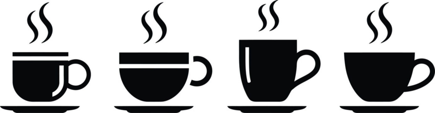 coffee cup set minimalist black silhouettes for cafe branding