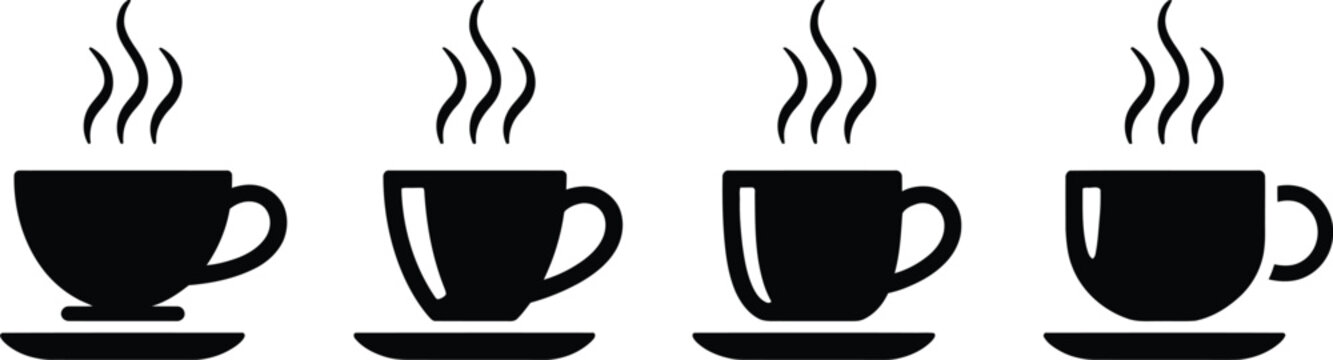 coffee cup icons side by side saucer steam vector illustration