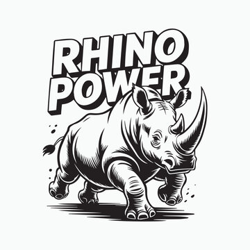 Rhino power black and white stencil art