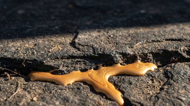 Heavy matte liquid gold filling jagged cracks in a dark weathered stone tablet as a concept of patch management and vulnerability repair