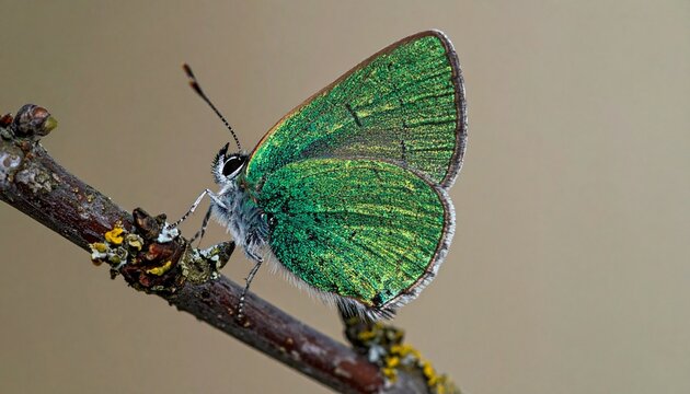 Vibrant green parrot perched on wooden branch.
