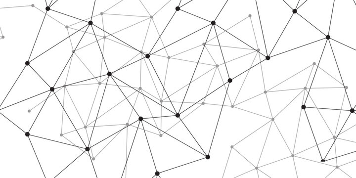 Abstract network of interconnected nodes and lines, representing a complex digital connection or data structure, illustrating global communication and scientific concept