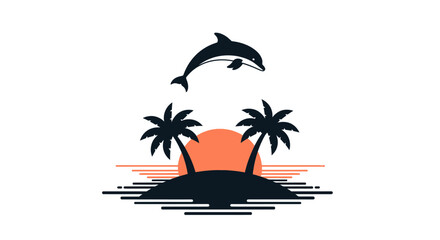 Dolphin jumping over tropical island. © Mbah Suro