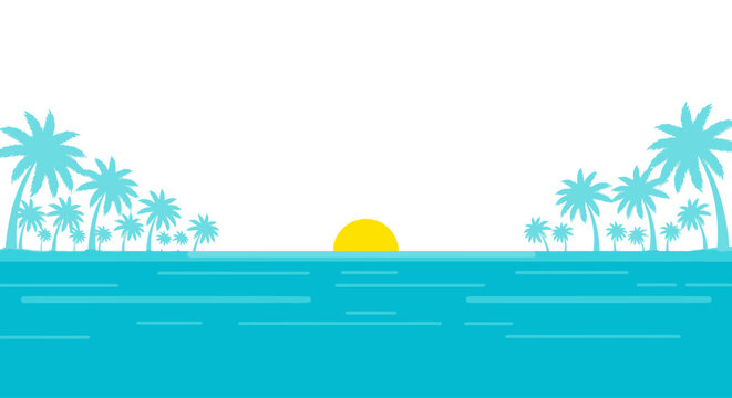 Sunset over calm ocean water horizon.