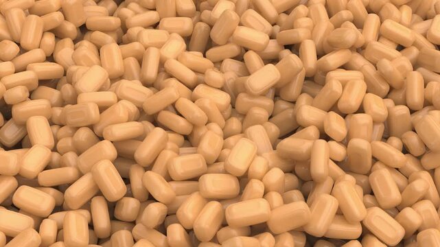 Background of caramel hard candies, close-up