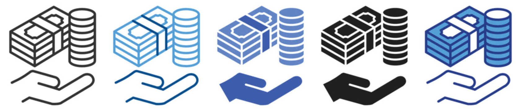 Money icon set multiple style collection