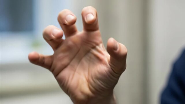 A person's hand experiencing a seizure, showing abnormal muscle contractions and unfocused digits, symbolizing epilepsy and neurological challenges in a clinical setting