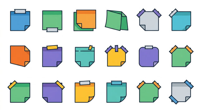 Collection of colorful sticky notes with tape.