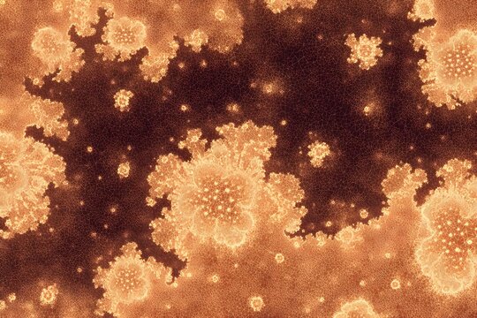 An abstract image depicting microbial colonies, possibly bacteria or fungi, under a microscope. The textured patterns and warm tones suggest a biological or scientific theme