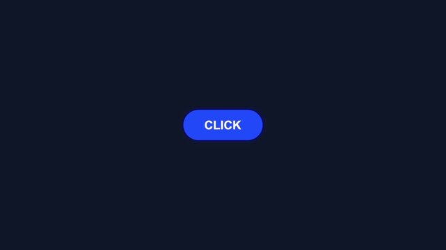 Minimalist blue click button animation with smooth hover effect on dark blue background video.