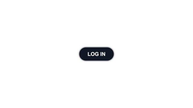 Minimal dark rounded log in button interface element isolated on clean white background motion.