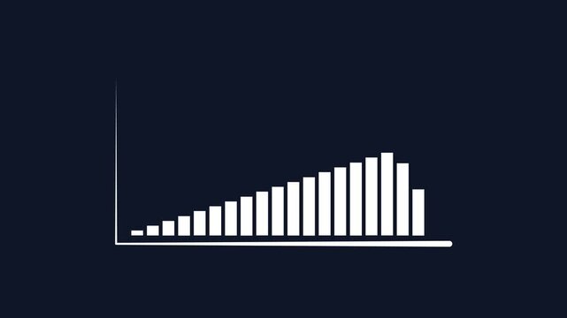 Growing bar chart animation shows increase and progress over time on dark background.