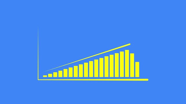 Animated bar graph shows growth progress with rising yellow vertical columns on blue background.