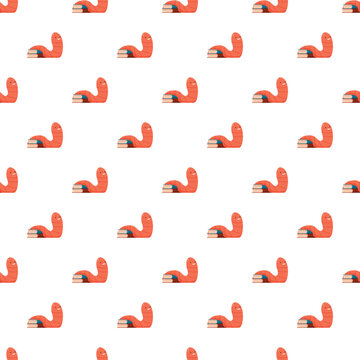 Bookworm character reading a stack of books creating a repeating pattern