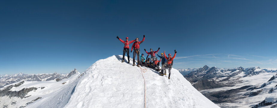 Italy, Gressoney, Alps, Castor, group of mountaineers