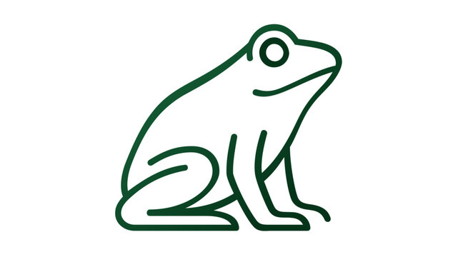 Lean wiry green contour of a compact amphibian perched in a resting crouch, a spare toad silhouette rendered on a pale ground for pond-habitat logos, wildlife biology education, garden nature