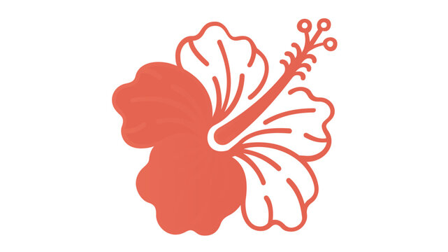 Single-color botanical stroke illustration of a hibiscus bloom with layered petals and prominent stamen, evoking sun-drenched island gardens &mdash; suited for resort branding, summer packaging, and floral
