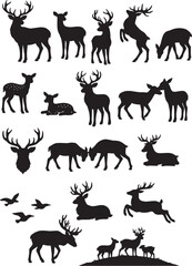 Fototapeta premium Deer and Wildlife Silhouette Vector Set