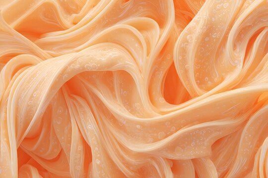 A close-up shot of peach-colored slime with smooth, flowing textures and soft curves, creating an abstract and tactile visual