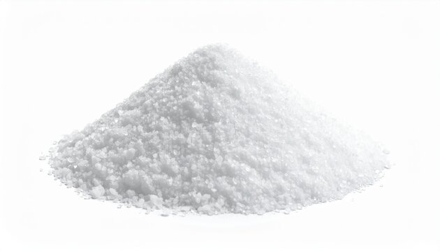 Pile of white powder, close-up view of fine granular substance on white background