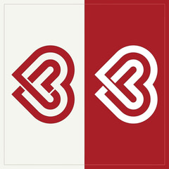 A graphic designer creates illustrations of linked letter B logos on a split red and white background. © John