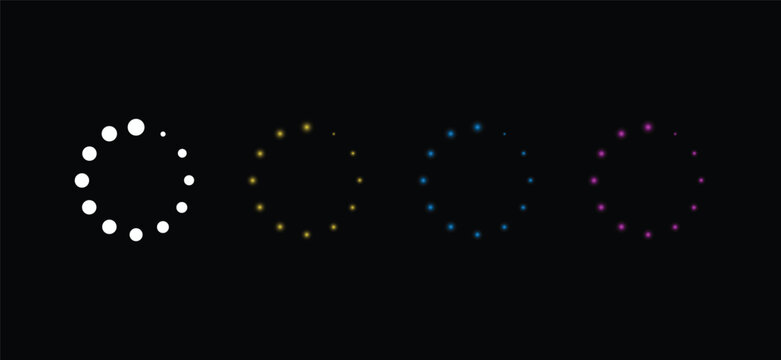 Circular Loading Icon Set &ndash; Glowing Dot Vector Collection for Progress, Animation, and Interface Design