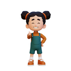 3D Child Girl satisfied expression content feeling and positive result concept.