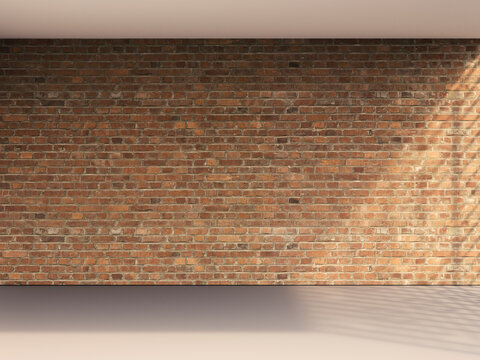 3D rendering of interior brick wall and grey floor
