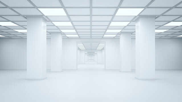 Futuristic empty storehouse, 3D Rendering