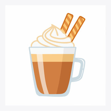 Illustration of a Coffee Drink with Whipped Cream and Wafer Sticks