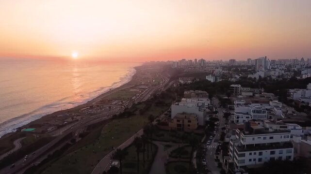 Sunset view on the Costa Verde, in Lima, Peru