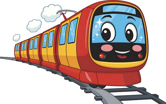 Cartoon train with smiling face vector illustration for children's education