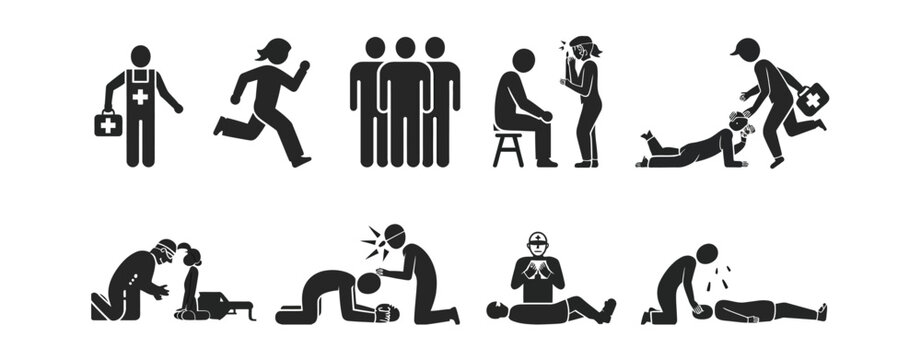 Printable Basic First Aid Vector Illustration, Emergency Medical Care Infographic with Safety Instructions, Healthcare Symbols and Rescue Guidance for Educational Use