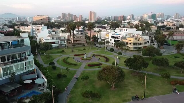 Greece Park in San Isidro district, Lima - Peru, captured from a drone