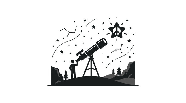 Man looking through a telescope.