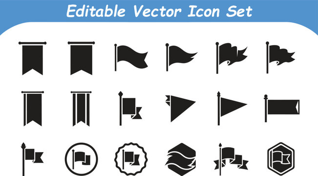 Versatile vector icon set featuring various flag styles and pennant designs navigation location