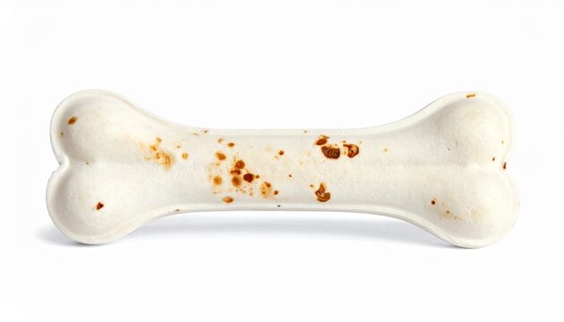 "Dog bone‑shaped treat with speckled texture, light beige color, playful canine snack design beautifully captured."